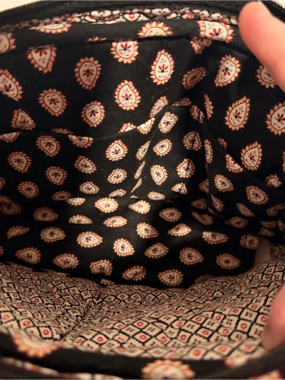 Vera Bradley Black Tote with Cream and Red Paisley Motif